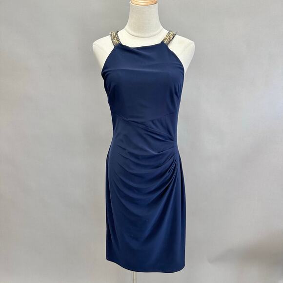 Lauren by Ralph Lauren Dresses & Skirts - LRL Ralph Lauren Evening Navy Ruched Beaded‎ Sheath Dress Size 8